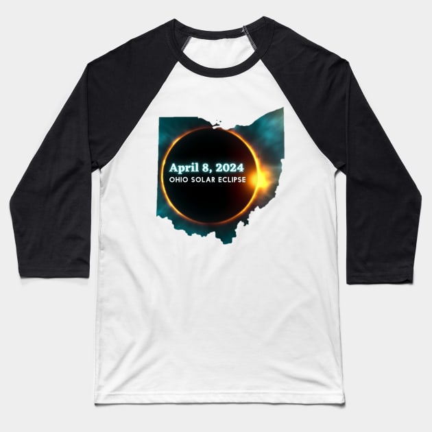 Ohio Solar Eclipse 2024 Baseball T-Shirt by Little Duck Designs